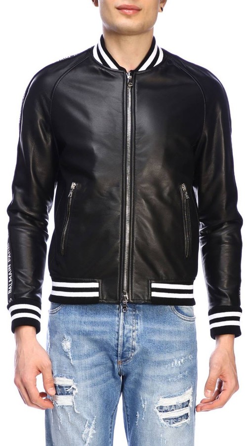 balmain leather bomber jacket