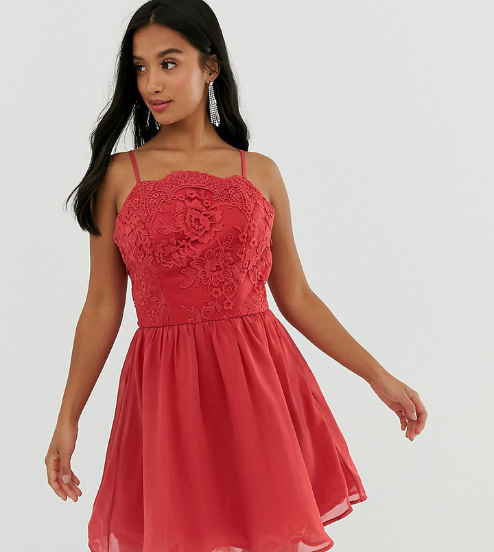 Chi Chi London lace mini skater dress in raspberry - ShopStyle