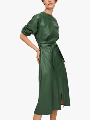MANGO Caramel Satin Midi Dress, Medium Green