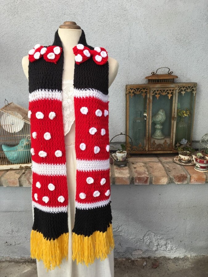 Etsy Minnie Mouse Inspired Crochet Scarf Black, Red, & White Polka Dot