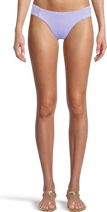BECCA Color Code Adela Shirred Tab Hipster Bottom Women's Swimwear Bellflower : LG, Nylon/Spandex