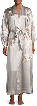 Josie Natori Lola Embroidered Silk Long Robe