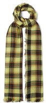 Thumbnail for your product : Loewe Anagram-embroidered Check-cashmere Scarf - Yellow