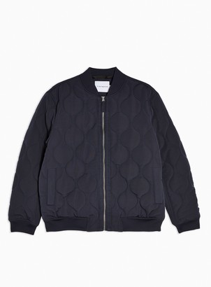 Topman Navy Quilted Bomber Jacket