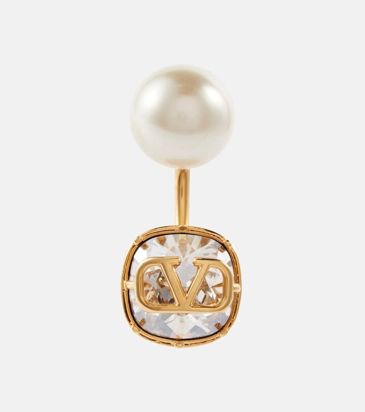 Valentino VLogo faux pearl and crystal single earring - ShopStyle