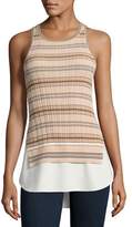 Thumbnail for your product : Derek Lam 10 Crosby Sheer Striped Combo Tunic Tank, Nude