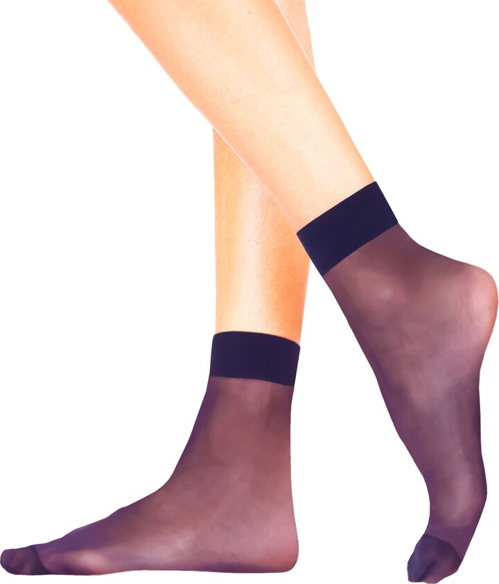 Lady Sofia 4 Pairs CARRIE Sheer Ankle Pop Socks 20 Denier Anklets for Women (Black) ShopStyle