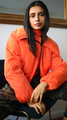 ganni orange puffer