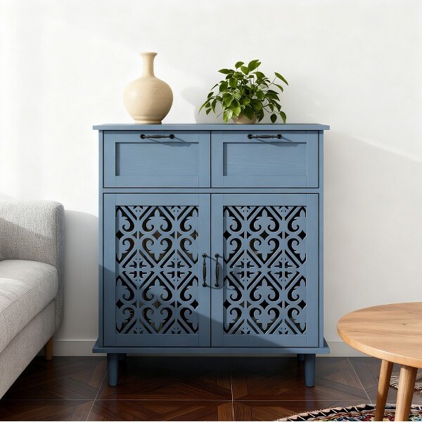 BAOUREAmericanStyle2-Door&2-DrawerStorageCabinet,BlueMulti-FunctionalFurnitureforBedroom,LivingRoom