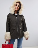 Thumbnail for your product : Asos Design ASOS Parka with Faux Fur Collar and Cuff
