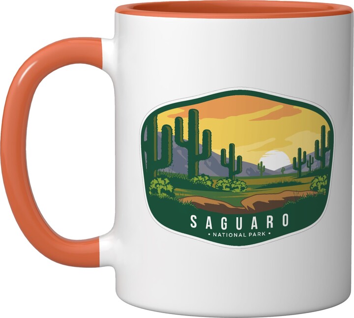 Saguaro National Park Arizona USA Souvenir & Gifts Saguaro National Park Ceramic Mug, Orange/White