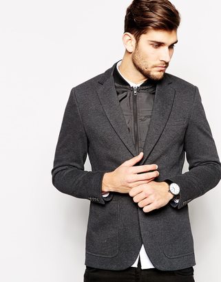 Selected Homme Jersey Blazer With Detachable Nylon Insert In Slim Fit - Dark grey