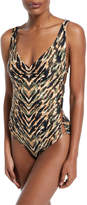 Thumbnail for your product : Carmen Marc Valvo Reflections Deep-V Neck Printed One-Piece Swimsuit