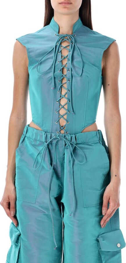 LaQuan Smith Zipped Sleeveless Lace Up Bodysuit