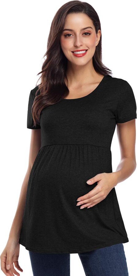 LAPASA Women Maternity Tops Short Sleeve Tunic Breastfeeding Pregnancy Shirts 1 or 3 Pack L55