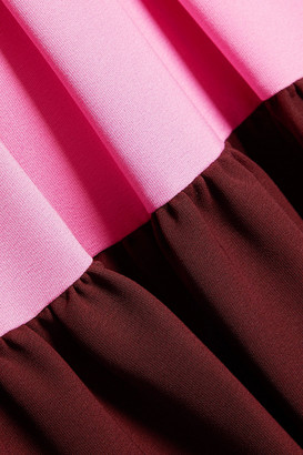 Valentino Leather-trimmed Color-block Silk-crepe Mini Dress