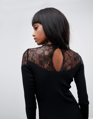 Lipsy Lace Detail Long Sleeved Knitted Midi Dress - ShopStyle