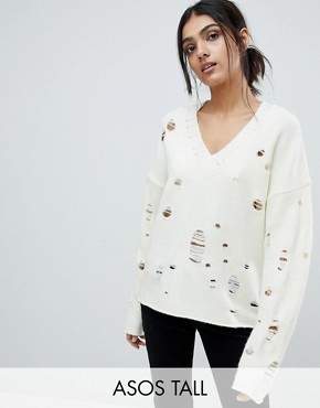 ASOS Tall TALL Jumper with V-Neck and Rolled Edges