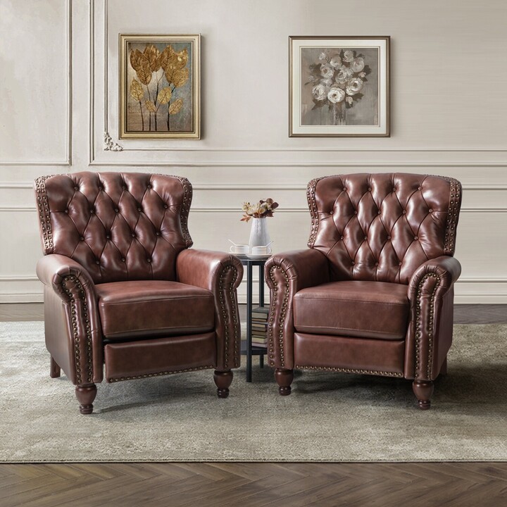 Justine Traditional Genuine Leather Tufted Manual Recliner