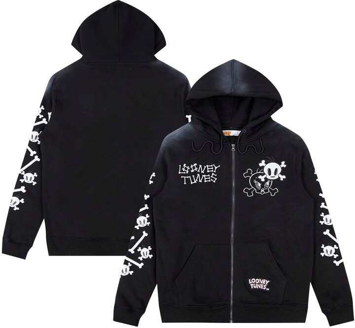 Freeze Max Men's Black Looney Tunes Tweety Bones Hoodie Full-Zip Sweatshirt