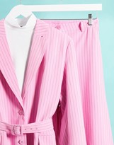 Thumbnail for your product : Weekday Jean co-ord recycled pinstripe belted blazer in pink