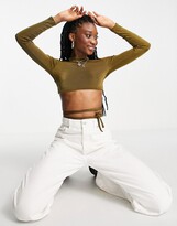 Thumbnail for your product : Miss Selfridge Long Sleeve Lattice Back Detail Crop Top