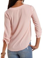 Thumbnail for your product : Charlotte Russe Deep V Textured Tunic Top