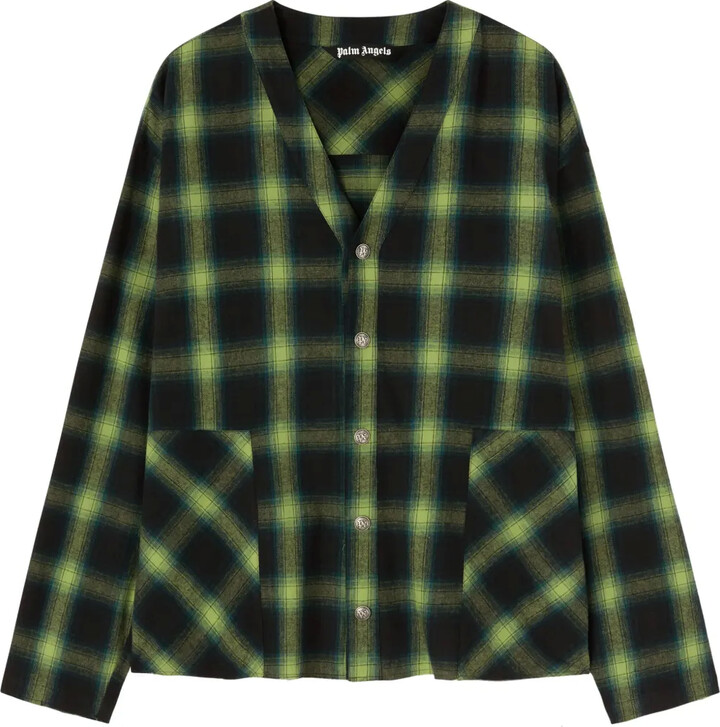 Palm Angels V-neck check-pattern cotton shirt