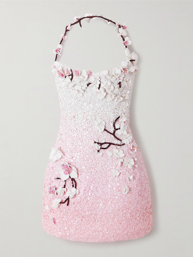 Oscar de la Renta - Embellished Sequined Organza Mini Dress - Pink