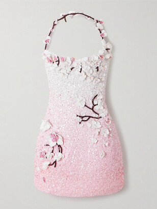 Oscar de la Renta Embellished Sequined Organza Mini Dress - Pink