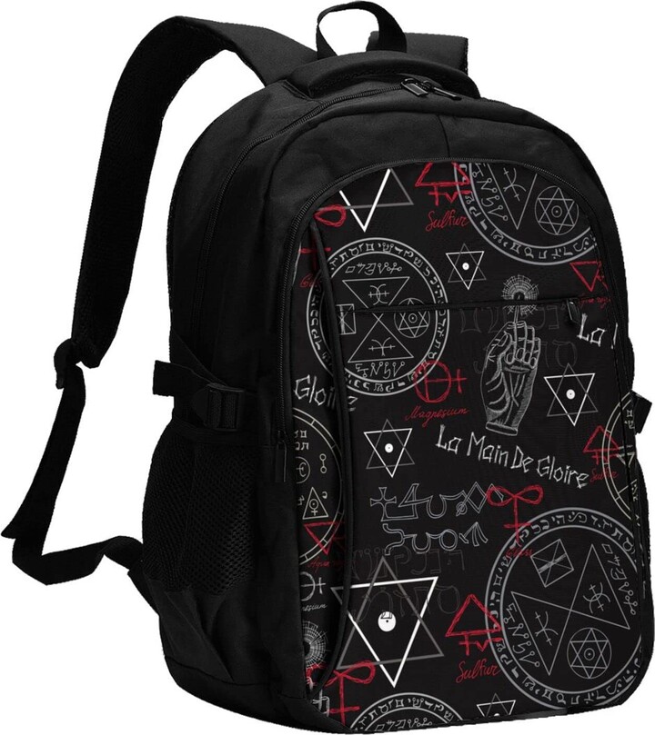 FAYXTIN Mystic Symbol Magic Devil Occult Black Travel Laptop Backpack ...