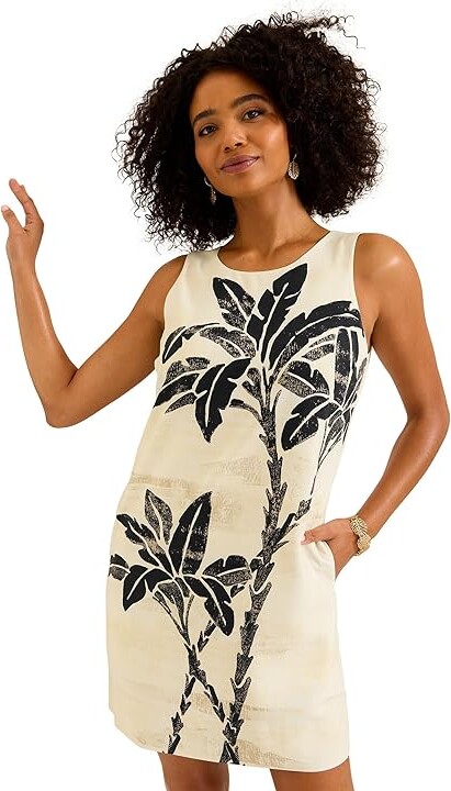 Tommy Bahama Peninsula Palms Sleeve Shift Dress Women's Dress Coconut : LG (US 12-14), Silk