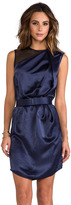 Thumbnail for your product : Halston Asymmetrical Neck Belted Drape Dress with Contrast Mesh
