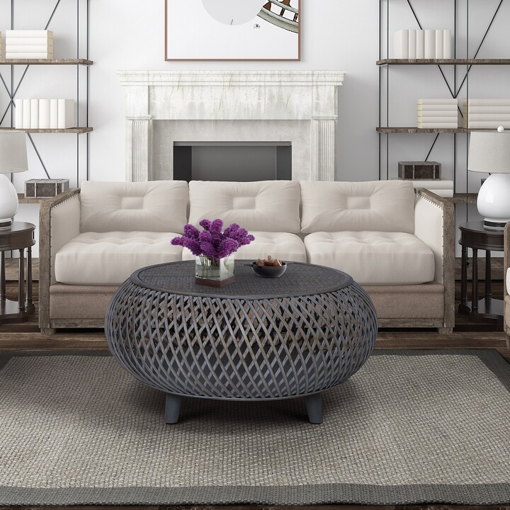 Gallerie Decor Coffee Tables The, Bora Bamboo Rattan Round Coffee Table