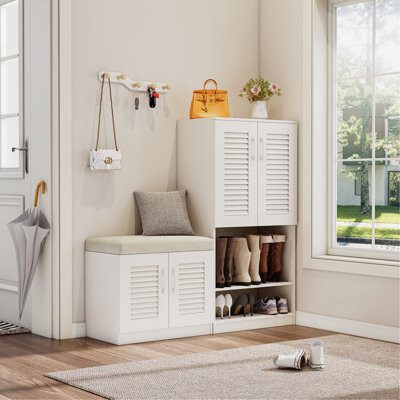 17 Stories Multi Functional Shoe Storage Cabinet With Bench & 7+3 Storage Compartment, Adjustable Layer Board, Shoe Bench With Cushion For Entryway, Freestandin