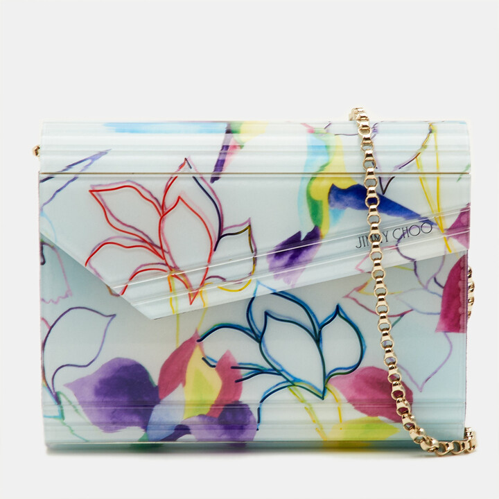Jimmy Choo Candy White Hummingbird Acrylic and Leather Chain Clutch