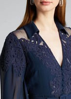 Thumbnail for your product : Badgley Mischka Couture Lace Embroidered Trumpet Shirt Gown w/ Belt