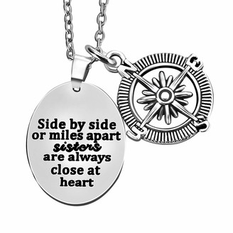 lauhonmin Side by Side/Miles Apart Sister Always Close at Heart - Compass Pendant Necklace Women Girl