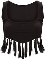 Thumbnail for your product : PrettyLittleThing Black Rib Tassel Trim Crop Top