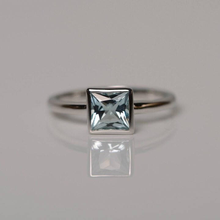 Etsy Natural Aquamarine Ring March Birthstone Princess Square Gemstone Silver Vermeil Sterling