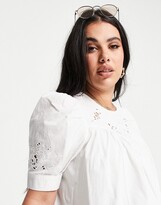 Thumbnail for your product : ASOS Curve ASOS DESIGN Curve short sleeve cotton top with floral cutwork in ivory