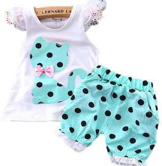 Monvecle Baby Girl to Toddler 2-pcs Ruffle Short Sleeve Top + Faux Denim Shorts Set