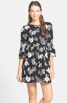 Thumbnail for your product : One Clothing Print Bell Sleeve Skater Dress (Juniors)
