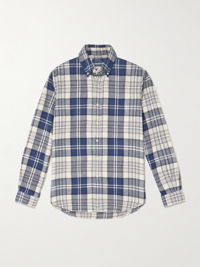 Polo Ralph Lauren Button-Down Collar Logo-Embroidered Cotton-Flannel Shirt