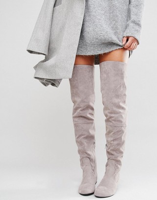 Daisy Street Lace Back Gray Over The Knee Boots