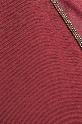 Brunello Cucinelli Bead-embellished Satin-trimmed Stretch-cotton Jersey Dress