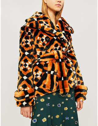 Mary Katrantzou Oates geometric-pattern faux-fur coat