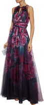 Thumbnail for your product : Marchesa Notte Satin-trimmed Appliqued Floral-print Chiffon Gown