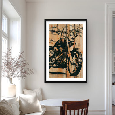 Lark Manor Motorcycle on Wood Background | Framed Matted Print Decor