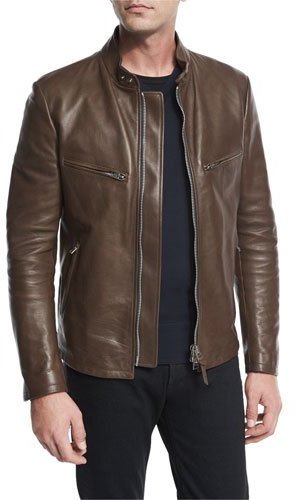 Tom Ford Leather Café Biker Jacket, Brown - ShopStyle